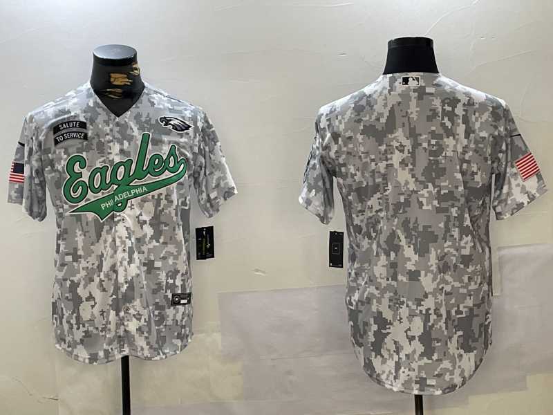 Men%27s Philadelphia Eagles Blank Arctic Camo 2024 Salute to Service Stitched Baseball Jersey